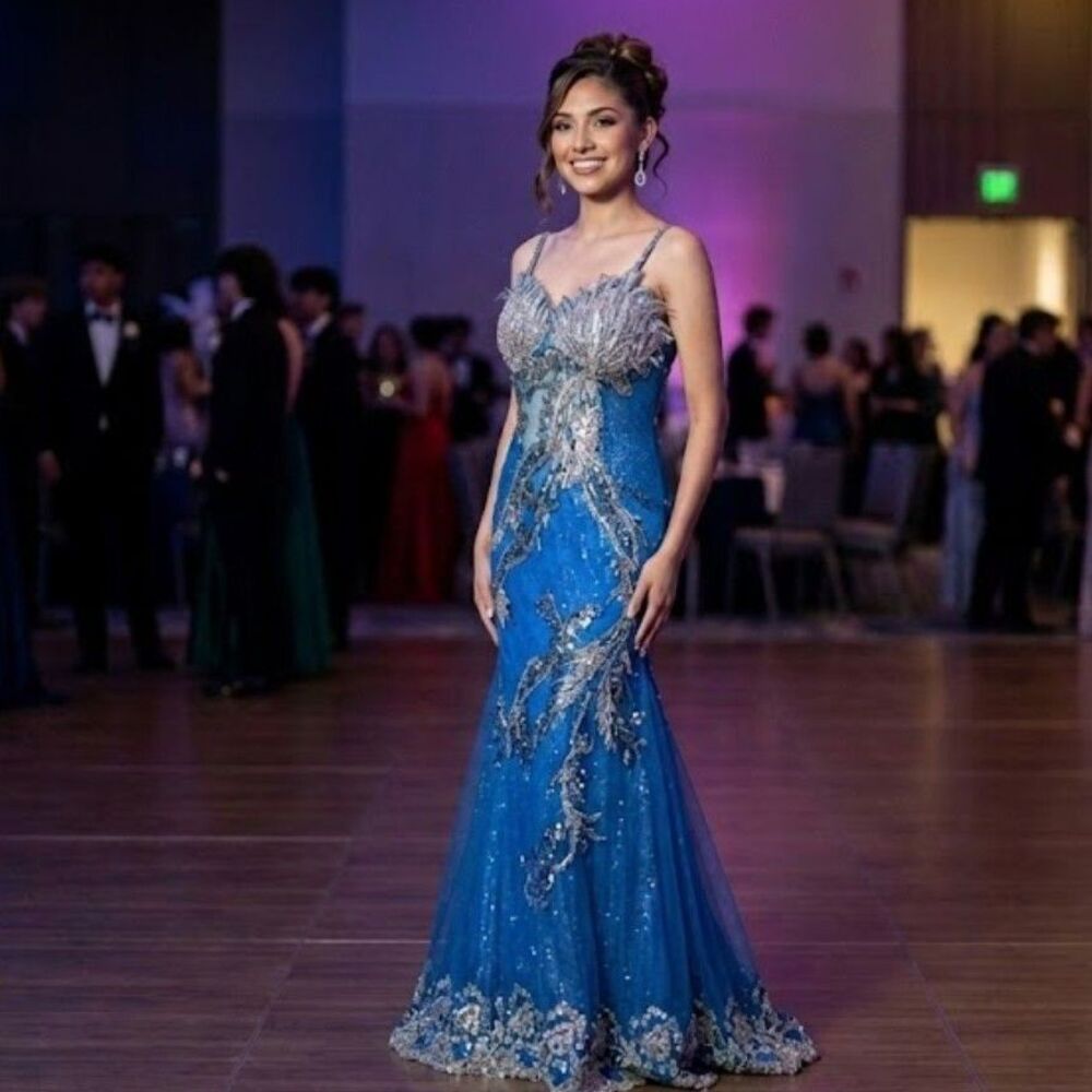pagent evening gown beaded formal maxi evening dress prom quinceañera m 8 10